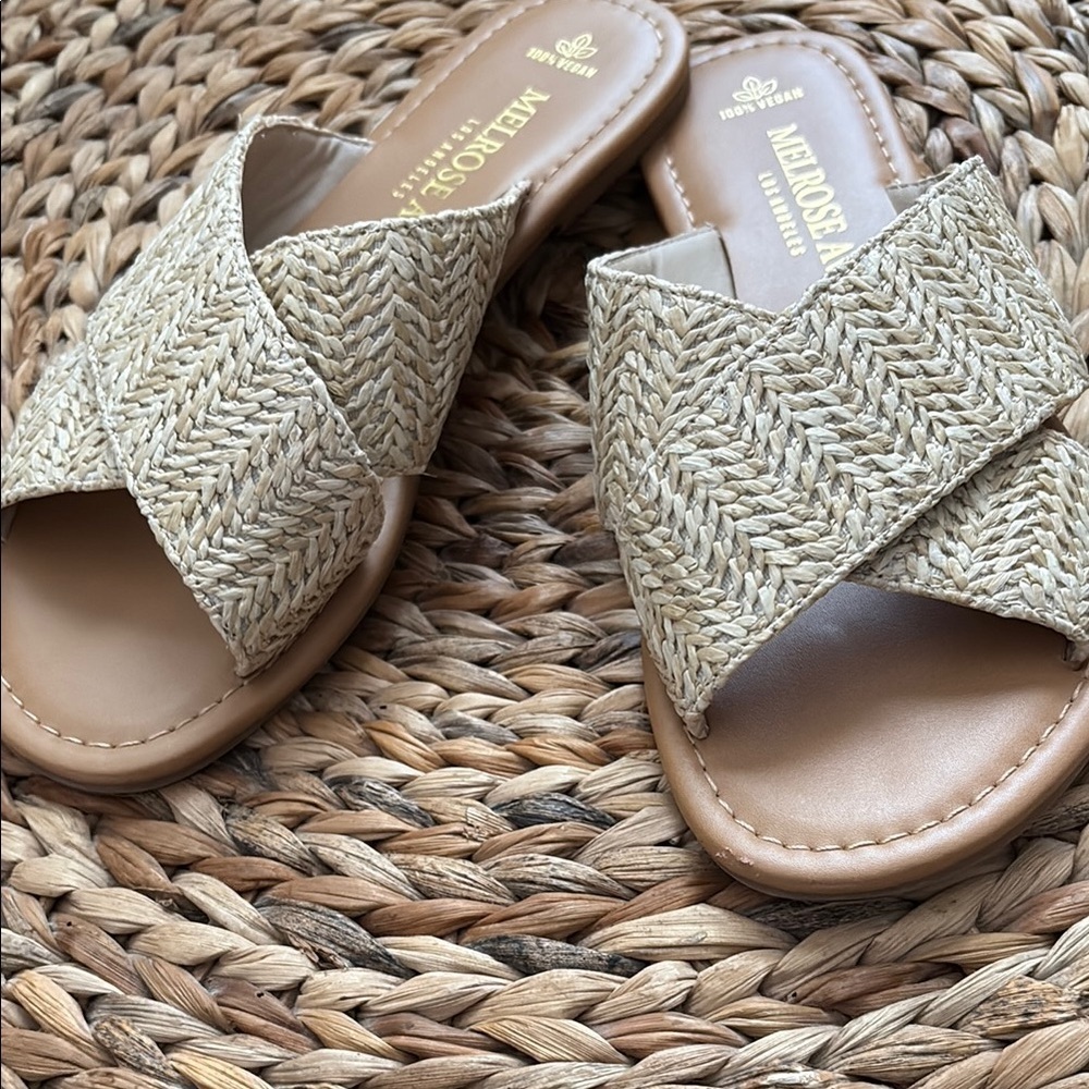 Tan Criss-Cross Sandals with Woven Texture - Picture 4 of 5